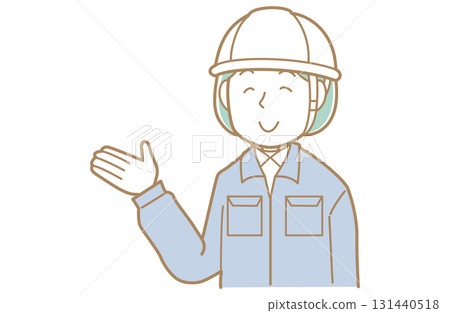 一位身穿工作服、戴著頭盔的婦女伸出手的插圖 一位身穿工作服、戴著頭盔的婦女伸出手的插圖 131440518