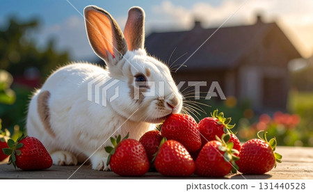 Rabbit eating strawberry 131440528