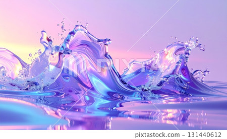 Abstract purple background with waves of fresh, clean blue liquid Abstract purple background with waves of fresh, clean blue liquid 131440612