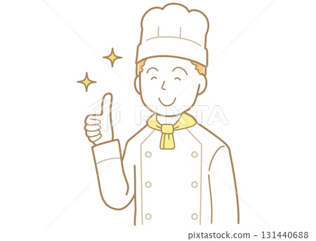 Illustration of a young male chef giving a thumbs up Illustration of a young male chef giving a thumbs up 131440688
