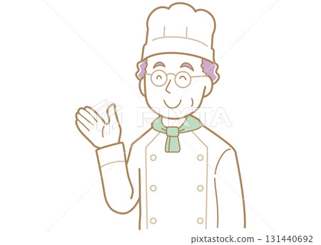 一位資深廚師用手指著的插圖 131440692