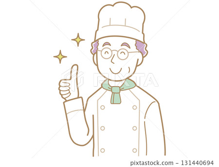 一位資深廚師豎起大拇指的插圖 131440694
