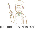 Illustration of a veteran chef pointing with a pointer 131440705