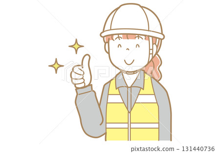 圖:一位身穿工作服、頭戴頭盔、身穿安全背心的紅髮女子豎起大拇指 圖:一位身穿工作服、頭戴頭盔、身穿安全背心的紅髮女子豎起大拇指 131440736