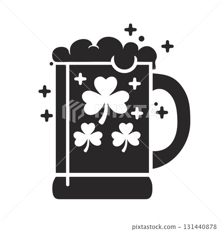 Silhouette of a beer mug with shamrocks and foam, St. Patrick's Day celebration. Silhouette of a beer mug with shamrocks and foam, St. Patrick's Day celebration. 131440878