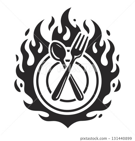 Silhouette of a burning plate with a spoon and fork vector illustration. 131440899
