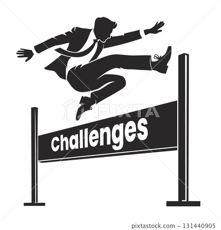Silhouette of a businessman jumping over a challenges hurdle. Silhouette of a businessman jumping over a challenges hurdle. 131440905