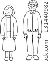 Illustration of a cute couple of grandpa and grandma. Line drawing. 131440982