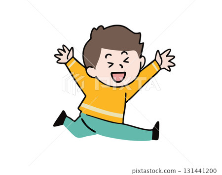 A boy running happily with his arms outstretched A boy running happily with his arms outstretched 131441200