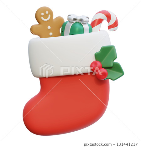 present in christmas socks cartoon style 3D graphic present in christmas socks cartoon style 3D graphic 131441217