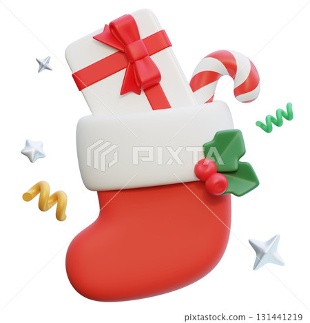 gift card in christmas socks cartoon style 3D graphic 131441219
