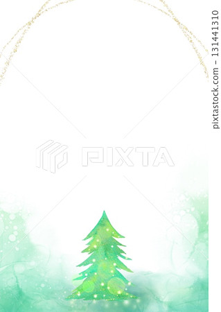 閃閃發光的拱形框架的水彩聖誕樹。帶有空間的垂直插圖。 131441310