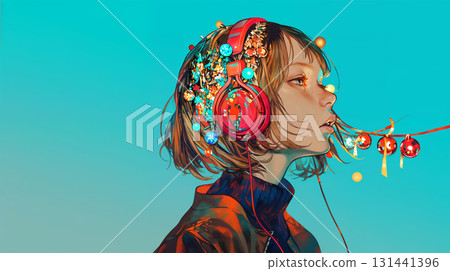 燈光和一位正在聽音樂的女人 131441396