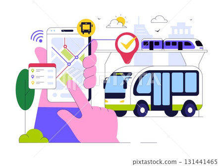 Smart Public Transport System Illustration Featuring Mobile Tracking Interface, Bus, and Urban Area GPS Map Navigation with Cloud Computing Technology Smart Public Transport System Illustration Featuring Mobile Tracking Interface, Bus, and Urban Area GPS Map Navigation with Cloud Computing Technology 131441465