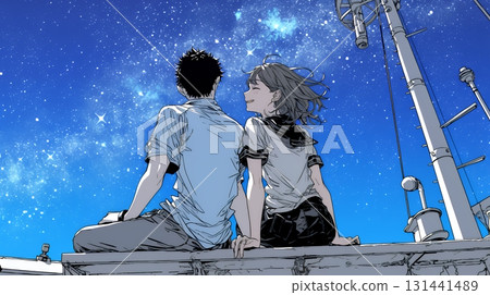 Lovers gazing at the Milky Way 131441489