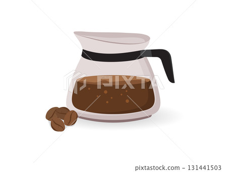 Coffee glass kettle icon illustration. Brown caffeine beverage containing in kitchen utensil with cap and handle. Vector flat kettle illustration 131441503