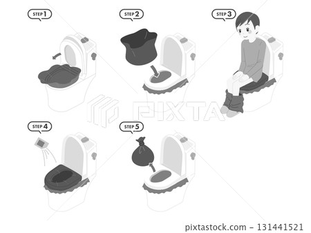 Illustration of how to use an emergency toilet 131441521