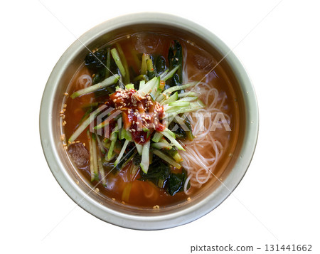 Refreshing Korean Young Radish Noodle Soup with Spicy Kimchi and Fresh Vegetables Refreshing Korean Young Radish Noodle Soup with Spicy Kimchi and Fresh Vegetables 131441662