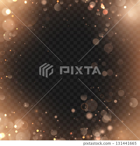 Abstract festive golden bokeh and sparkles frame overlay effect. Vector 131441665