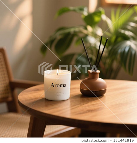 桌上香薰擴散器香氛蠟燭AI插圖 桌上香薰擴散器香氛蠟燭AI插圖 131441919