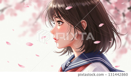 女學生側面插畫春夏秋冬 女學生側面插畫春夏秋冬 131442860