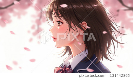 Spring, summer, autumn and winter illustrations of female students in profile 131442865