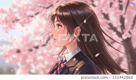 Spring, summer, autumn and winter illustrations of female students in profile 131442868