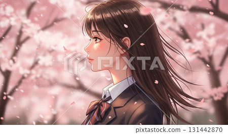 女學生側面插畫春夏秋冬 131442870