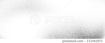 Black dotted grain gradient texture. Stippled sandy grit overlay. Grunge sprayed noise background. Rough distressed dotwork backdrop with dust, particles, speckles. Vector subtle speck wallpaper 131442973