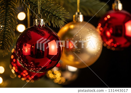 Red And Gold Christmas Ornaments On Tree Red And Gold Christmas Ornaments On Tree 131443017