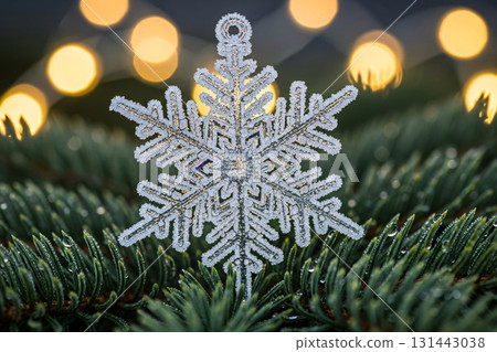 Glitter Snowflake Ornament Hanging On Christmas Tree Glitter Snowflake Ornament Hanging On Christmas Tree 131443038