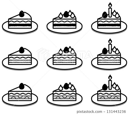 A vector illustration set of delicious cake icons of various shapes A vector illustration set of delicious cake icons of various shapes 131443236