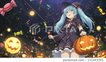 Halloween mysterious forest and costumed girls 131443391