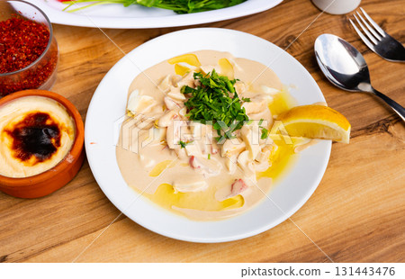 Portion of just cooked Antalya style piyaz 131443476