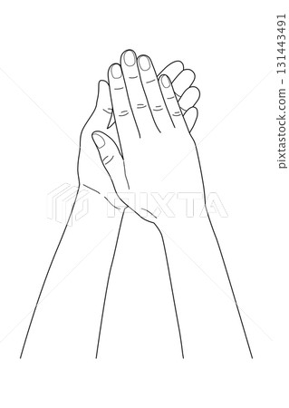Line drawing vector of a pose of putting hands together 131443491
