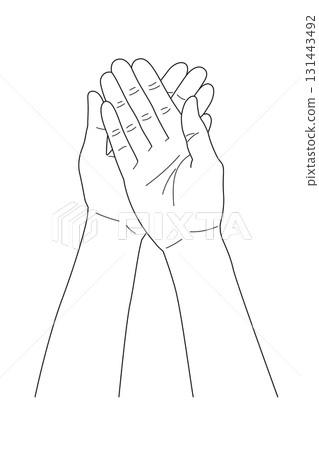 手掌重疊支撐姿勢的線條繪製向量 131443492