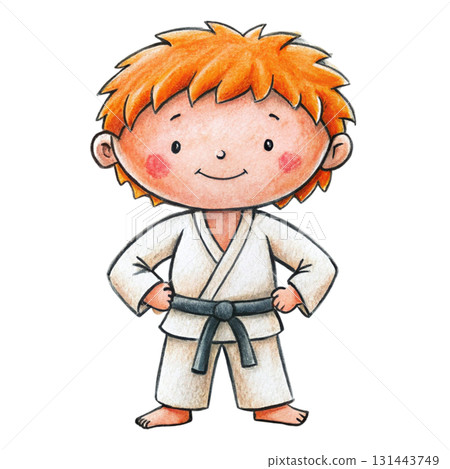 A boy wearing a karate uniform clipart watercolor A boy wearing a karate uniform clipart watercolor 131443749