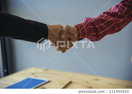 Banner Trust honesty business customer handshake together promise partner. Panorama Businessman teamwork diversity solidarity team Partner hands together. Team meeting shaking hands with copy space 131444840
