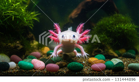 蠑螈在水族箱裡游泳 131444896