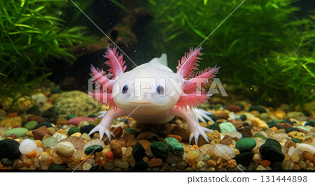 Axolotl swimming in an aquarium 131444898