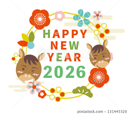 Title illustration for New Year's cards Year of the Horse Zodiac New Year Title illustration for New Year's cards Year of the Horse Zodiac New Year 131445320