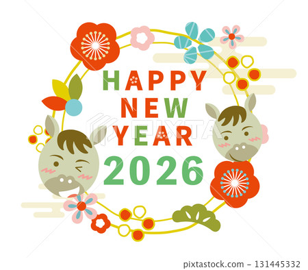 Title illustration for New Year's cards Year of the Horse Zodiac New Year Title illustration for New Year's cards Year of the Horse Zodiac New Year 131445332