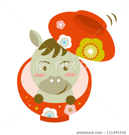 Illustration of a cute horse peeking out of a bowl Year of the Horse Zodiac New Year's card Illustration of a cute horse peeking out of a bowl Year of the Horse Zodiac New Year's card 131445336