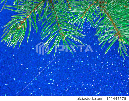 Christmas photo made of fir branches, Christmas background for the holiday 131445576