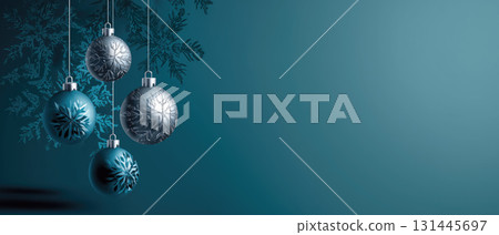 Elegant Christmas ornaments in metallic blue 131445697