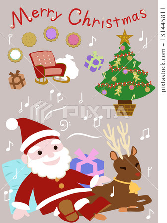 聖誕老公公和他的馴鹿一起唱著快樂的歌聖誕插畫 131445811