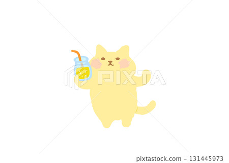 手繪插圖：一隻可愛的貓咪舉杯喝酒 131445973