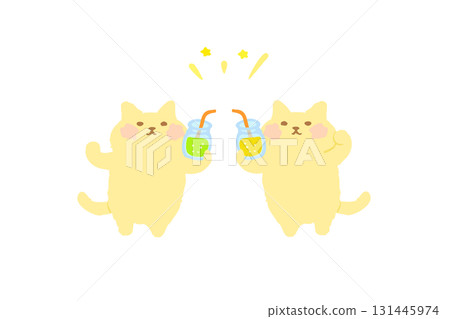 手繪插圖:一隻可愛的貓咪舉杯喝酒 手繪插圖:一隻可愛的貓咪舉杯喝酒 131445974