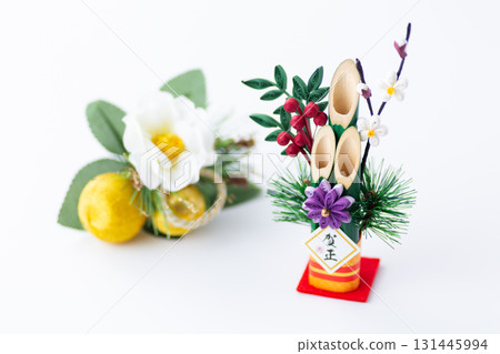 New Year's pine decoration on a white background 131445994