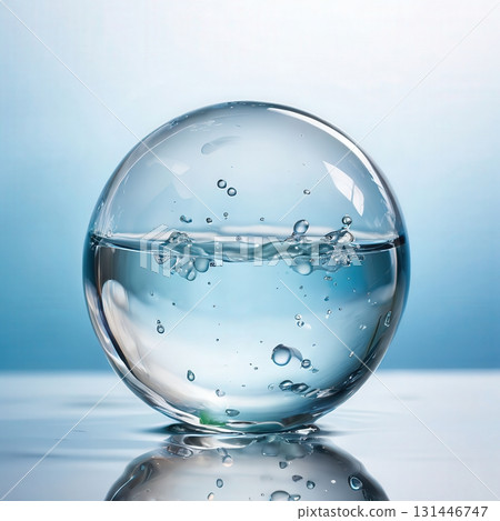 an AI Image Generator, Clear Glass Water Sphere With Bubbles, Abstract Liquid Ball 131446747